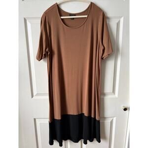 J.Jill Wearever Brown Black Colorblock Midi Dress Scoop Neck Size XL | Lagenlook